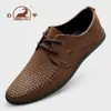 Sapatos Masculinos Gongyang Camada Superior Couro Bovino Vazado Respirável Solado Macio Casuais de Couro Leves Masculinos Tênis Esportivos de Couro Genuíno Masculino