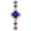 Pulsera de Trébol para Mujer, Reloj de Cuarzo, Esfera Color Esmeralda, Cristal, Oro Rosa, Reloj de Pulsera de Moda