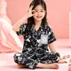 Pijama Infantil para Meninas e Meninos de Primavera e Outono, Manga Curta e Calça Longa, Roupa de Casa com Desenhos Animados para Crianças Maiores