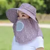 Sombrero de Sol de Verano para Mujer Protector Solar Chal Cubre Rostro para Montar Sombrero con Visera Grande Cubre Rostro Sombrero para Recoger Té Pequeño Cereza Plegable