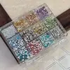 Conjunto de Decoração para Unhas com Strass Redondo de 2mm e 12 Compartimentos Transfronteiriço, Strass Cor AB com Fundo Plano, Acessórios para Decoração de Unhas DIY Atacado