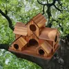 Nido de Pájaro de Madera Maciza Diseñado de 3 Habitaciones Alimentador Colgante para Árboles de Exterior Casa de Madera para Cría de Mascotas Colgante Decorativo de Madera