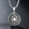 P0607-NK13 Estilo Europeu e Americano Retrô Nova Doze Constelações Marca Redonda de Aço Inoxidável Titânio Aço Pingente Hip Hop Colar