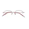 Montura de Gafas M8112S de Titanio Puro para Mujer, Montura de Titanio de Media Montura, Gafas de Montura Fina, Se Pueden Adaptar Lentes Graduados para Miopía, Color Rojo