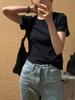 Corea del Sur Dongdaemun onza verano nuevo ins color sólido base estampado cuello redondo manga corta algodón camiseta para mujer que combina con todo