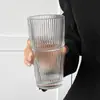 Copo de Vidro Listrado Vertical para Suco e Café Transfronteiriço Copo de Grande Capacidade Empilhável com Tampa e Canudo Estilo Ins