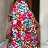 Saia Midi Estampada Floral Colorida, Estilo Boho, Férias, Casual à Beira-Mar, Roupa Retrô Americana