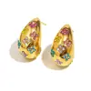 Brincos Europeus e Americanos Transfronteiriços Estilosos Exagerados de Design de Nicho Aço Inoxidável Banhado a Ouro 18K Vazado Diamante Colorido Brincos de Flor