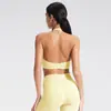Sutiã Esportivo Cruzado com Decote U Costas Bonitas à Prova de Choque Push-Up Colete de Yoga Sutiã para Corrida Fitness Roupa Externa Sutiã Costas Bonitas