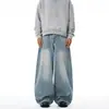 2025 Novo Jeans Scimitar Solto Tendência para Homens com Design Lavado Retro Americano Desgastado Design de Bigodes de Gato