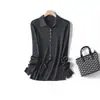 Cardigan Suéter de Tricô de Lã Merino Ultra Fina de Alta Qualidade Yangzi Yarn com Gola Lapela e Mangas Longas para Mulheres