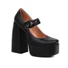 Sapatos de Salto Alto Plataforma Grossa com Fivela para Mulheres, Moda Europeia e Americana, Sapatos de Palco, Sapatos Femininos de Comércio Exterior