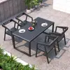 Mesas e cadeiras para pátio externo, mesa de jantar externa à prova d'água e de sol, conjunto de mesa e cadeira de churrasco para varanda de lazer em parque, de ferro e madeira plástica