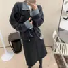Nueva Chaqueta de Punto de Lana de Oveja de Estilo Casual Otoño e Invierno con Solapa de Mezclilla y Doble Cremallera, Cárdigan Versátil y de Moda para Mujer