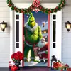2026 Nueva Cortina de Puerta Navideña Bandera Decoración de Fondo del Monstruo Verde Grinch Navideño para Exteriores Tela Colgante Cubierta de Puerta