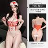 Lencería Sexy Una Pieza Sexy Enfermera Liguero Transparente Recorte Encaje Rojo y Blanco Uniforme Tentación F154