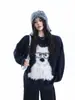 Suéter Fofo e Peludo com Tema de Cachorro em Pelo de Visão para Mulheres, Blusa de Tricô Solta e Macia Estilo Preguiçoso para Primavera e Outono