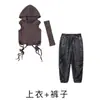 Conjunto de Roupas Modernas para Dança de Rua Infantil, Conjunto Cinza com Capuz de Manga Curta para Meninos, Conjunto de Performance Estilo Wasteland Cool e Descolado para Meninas