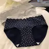 Calzones de algodón puro estilo francés para mujer con lindos lunares, ribete de encaje, tiro medio, entrepierna antibacteriana, ropa interior cómoda y transpirable para niñas
