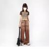 Pantalones de Trabajo Marrones Diseñados para Mujer en Otoño 2024 Nuevo Retro Borde Crudo Cintura Alta Pierna Ancha Arrastrando el Suelo Pantalones Largos