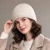 Gorro de Punto de Cachemira Pura para Otoño e Invierno para Mujer, Gorro de Lana de Moda Cálido para Protección de Orejas, Versátil para Circunferencia de Cabeza Grande, Gorro de Pescador de Color Sólido