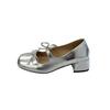 Sapatos Mary Jane de Salto Grosso com Laço Estilo Noite Francês para Mulheres 2025 Verão Novo Estilo Sapatos Simples de Boca Rasa