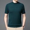 Suéter de punto de manga corta con cuello medio alto para hombre 2023 primavera y verano nuevo para hombres jóvenes y de mediana edad de color sólido casual para llevar debajo