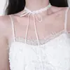 Gargantilla de Encaje Blanco con Corbata de Moño, Collar en Capas, Cadena Versátil para la Clavícula