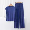 Pijama de Modal Feminino Verão Fino Sensação Fresca Roupa de Casa Conjunto de Duas Peças Sem Mangas Calça Casual para conjunto plus size
