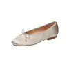 Zapatos Planos de Ballet de Seda Estilo Celebridad de Internet, Nuevos Zapatos para Mujer de Punta Redonda con Lazo Poco Profundo, Cómodos Zapatos Planos con Forro de Cuero Genuino