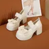 Zapatos de Cuero de Suela Gruesa Estilo Japonés, Elegantes Zapatos Mary Jane que Aumentan la Altura para Mujer, Nuevo Modelo de Verano 2026 con Lazo, Tacones Altos Franceses