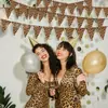 Nova Moda Estampa de Leopardo Elemento Tema Festa de Aniversário Bandeira Banners Bandeirolas Arranjo Adereços Decorativos e Enfeites