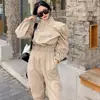 Moda de celebridade da internet elegante macacão tooling slim de cintura alta com manga bufante feminino cor damasco tamanho único