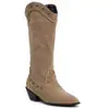Botas vaqueras de tacón alto de comercio exterior para otoño e invierno, botas de caña alta transfronterizas, botas ligeras de un solo color para mujer, tacón cuadrado, versátiles, calzado de talla grande