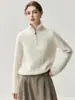 Suéter de Cashmere Novo Estilo Outono/Inverno 2026 para Mulheres, Gola Alta Meio Zíper Espesso Tricô Trançado Soltinho