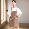 Delantal de doble hombro, multi-bolsillo, transfronterizo, con logo personalizable impreso, para uso en cocina, resistente al agua, adecuado para hornear, catering y tiendas de té de burbujas