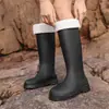 Botas de lluvia de moda impermeables, antideslizantes, de caña alta, duraderas, adecuadas para uso en la cocina, cálidas, forradas de felpa, zapatos de goma, botas de lluvia para adultos, estilo coreano