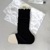 Pedal de pé pilha de meias mola e outono estilo japonês meias de meio dedo estilo miu estilo ballet borda franzida meias de dedo exposto para panturrilha de meninas