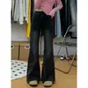 Jeans de mujer negros y grises de tiro alto, nuevos pantalones adelgazantes de talla grande para mujeres de talla grande, pantalones acampanados de corte holgado que no se pegan a las piernas