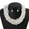 Conjunto de Colar Wrap Multicamadas com Pérolas Exageradas e Brincos Estilo Boho Moda Europeia e Americana Colar Curto X030
