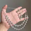Aretes y Collar de Flor de Diamante Redondos de Doble Capa, Cadena para Clavícula Exquisita de Lujo Ligero a la Moda, Joyería de Gama Alta con Temperamento de Nicho