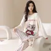 Algodón Puro2026 Nuevos Pijamas de Manga Larga para Mujer Temporada de Primavera/Otoño Pullover Lindo Dibujo Animado Gatito Ropa de Casa Se Puede Usar al Aire Libre