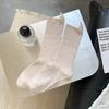Calcetines de tela con etiqueta de talón apilados, nuevos para Otoño e Invierno, para Mujer, de Doble Aguja, Algodón Peinado, de Longitud Media, Estilo Japonés, Maillard, Calcetines Versátiles