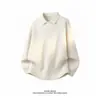 Camisa polo texturizada de manga longa para homens, cor sólida de outono, solta e casual, camiseta básica da moda estilo americano