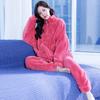 Pijamas para mulheres novo inverno coral fleece duas peças forrado de lã espessa casual de manga longa quente homewear pode ser usado ao ar livre