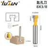 Conjunto de três peças de fresa para fechadura Yusheng com cabo de 8 mm para marcenaria, fresa de topo de fio único e duplo, fresa de ranhura em T, furo para pendurar porta-retratos, faca Gong