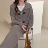 Conjunto de Duas Peças Suéter Cardigan com Gola Lapela Grande e Espesso para Mulheres Outono e Inverno Novo Calça Tricô Wide Leg de Cintura Alta