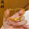 Pulsera de Calabaza Láser Arena Dorada de Alta Retención de Color Tienda de Oro Mismo Estilo Pulsera de Mariposa Brillante Pulsera de Trébol de Cuatro Hojas Exquisita de Nicho