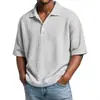 Camisa Polo Masculina Casual Solta de Padrão Waffle com Manga Curta Estilo Tendência Gola Camisa Primavera e Verão Europeia e Americana