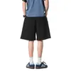 Shorts de Punto Waffle Color Verde Fruta con Cordón en Cintura Elástica, Costuras de Color Contrastante, Moda Urbana para Hombre de Cinco Puntos